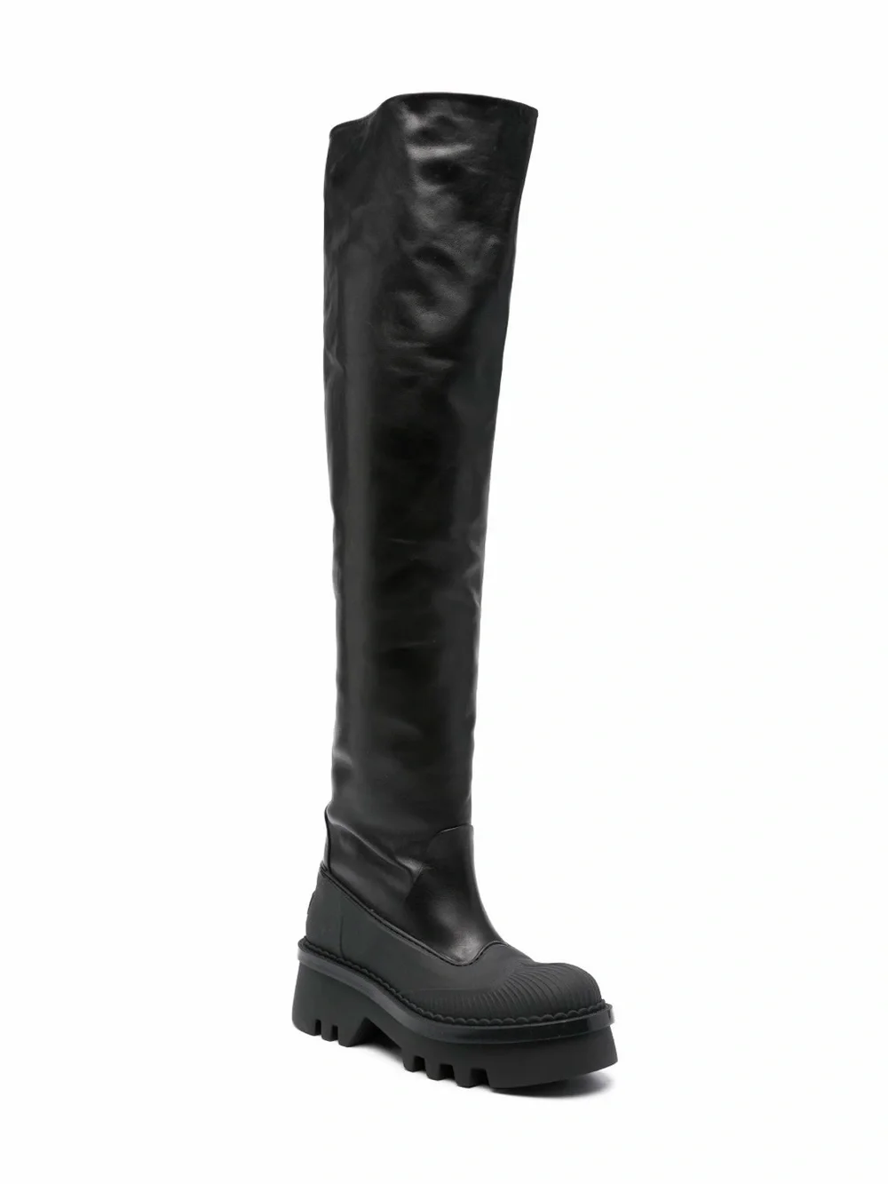 Chloe Raina Black Leather Over the Winter Rain Boots